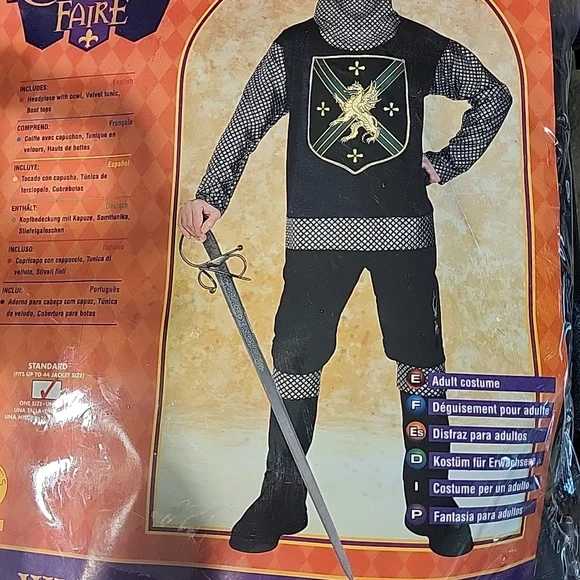 Rubies Renaissance Faire Medieval Knight Costume Adult OSFM up to 44 New In Pkg - Picture 1 of 10